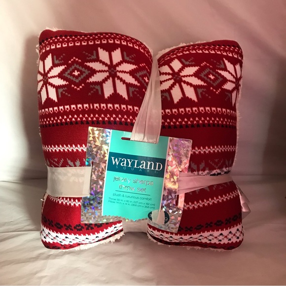 Bedding New Wayland Square Red Jersey Sherpa Throw Pillow Set Poshmark
